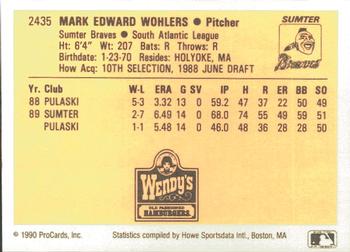 1990 ProCards #2435 Mark Wohlers Back