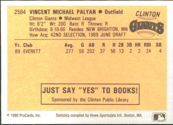 1990 ProCards #2564 Vince Palyan Back