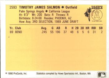 1990 ProCards #2593 Tim Salmon Back