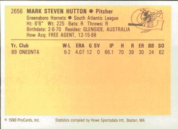 1990 ProCards #2656 Mark Hutton Back