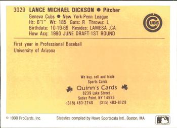 1990 ProCards #3029 Lance Dickson Back