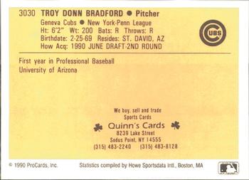 1990 ProCards #3030 Troy Bradford Back