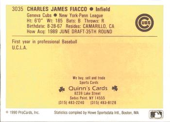 1990 ProCards #3035 Charlie Fiacco Back