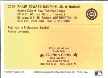 1990 ProCards #3036 Phil Dauphin Back