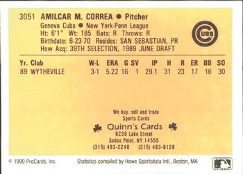 1990 ProCards #3051 Amilcar Correa Back