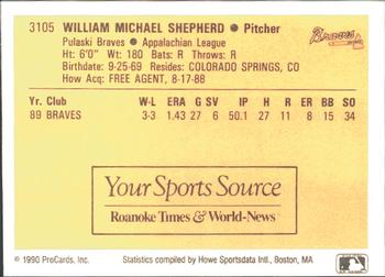 1990 ProCards #3105 Mike Shepherd Back