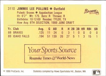 1990 ProCards #3110 Jimmie Pullins Back