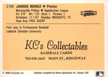 1990 ProCards #3196 J.J. Munoz Back