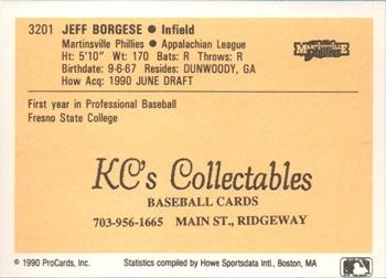 1990 ProCards #3201 Jeff Borgese Back