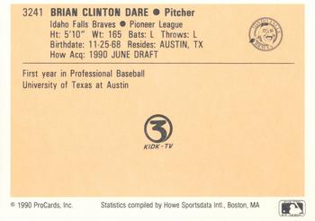 1990 ProCards #3241 Brian Dare Back