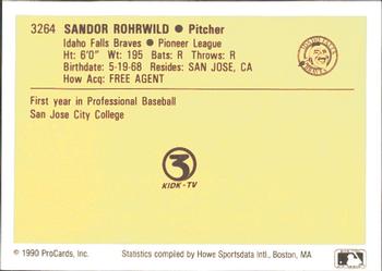 1990 ProCards #3264 Shawn Rohrwild Back