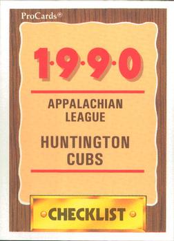 1990 ProCards #3271 Huntington Cubs Checklist Front