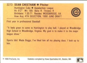 1990 ProCards #3273 Sean Cheetham Back