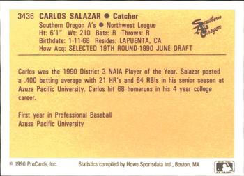 1990 ProCards #3436 Carlos Salazar Back
