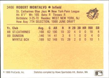 1990 ProCards #3466 Rob Montalvo Back
