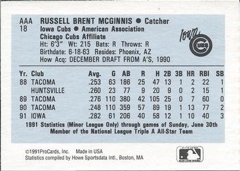 1991 ProCards Triple A All-Stars #AAA18 Russ McGinnis Back