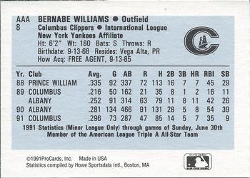 1991 ProCards Triple A All-Stars #AAA8 Bernie Williams Back