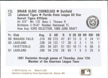 1991 ProCards Florida State League All-Stars #FSL20 Brian Cornelius Back