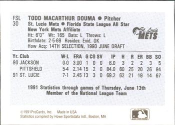 1991 ProCards Florida State League All-Stars #FSL30 Todd Douma Back
