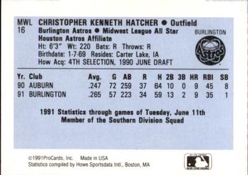 1991 ProCards Midwest League All-Stars #MWL16 Chris Hatcher Back