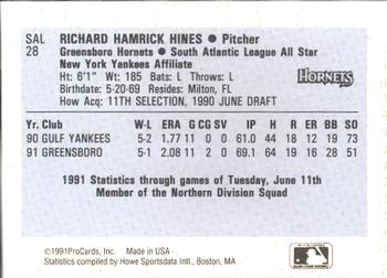 1991 ProCards South Atlantic League All-Stars #SAL28 Rich Hines Back