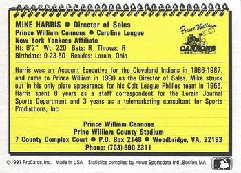 1991 ProCards #NNO Mike Harris Back