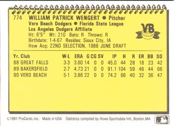1991 ProCards #774 Bill Wengert Back