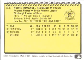 1991 ProCards #805 Andre Redmond Back