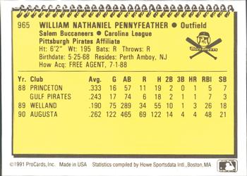 1991 ProCards #965 Will Pennyfeather Back