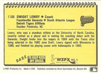 1991 ProCards #1188 Dwight Lowry Back