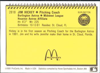 1991 ProCards #2818 Jim Hickey Back