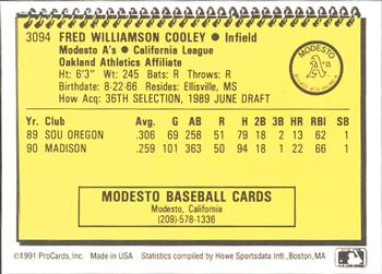 1991 ProCards #3094 Fred Cooley Back