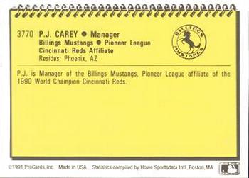 1991 ProCards #3770 P.J. Carey Back