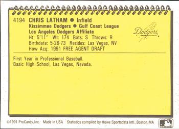 1991 ProCards #4194 Chris Latham Back