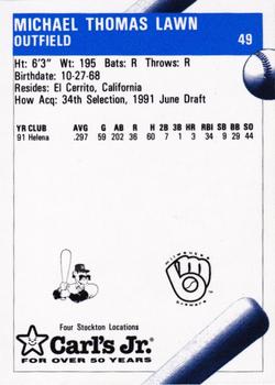 1992 Fleer ProCards #49 Mike Lawn Back