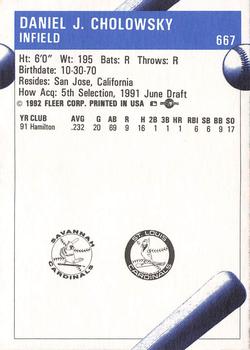 1992 Fleer ProCards #667 Dan Cholowsky Back