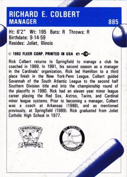 1992 Fleer ProCards #885 Rick Colbert Back