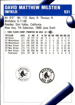 1992 Fleer ProCards #931 Dave Milstien Back