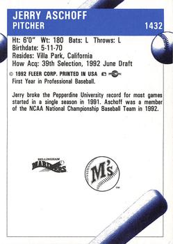 1992 Fleer ProCards #1432 Jerry Aschoff Back