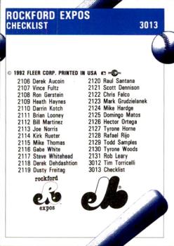 1992 Fleer ProCards #3013 Rockford Expos Checklist Back