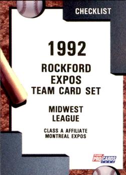 1992 Fleer ProCards #3013 Rockford Expos Checklist Front