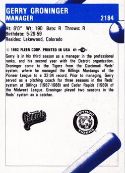 1992 Fleer ProCards #2184 Gerry Groninger Back