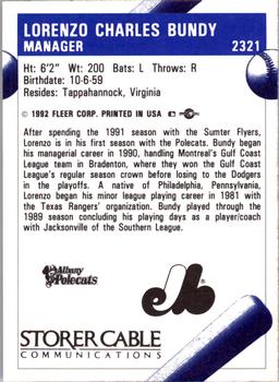 1992 Fleer ProCards #2321 Lorenzo Bundy Back