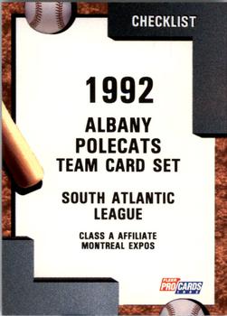 1992 Fleer ProCards #2323 Albany Polecats Checklist Front