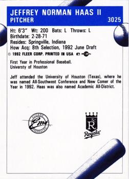 1992 Fleer ProCards #3025 Jeff Haas Back