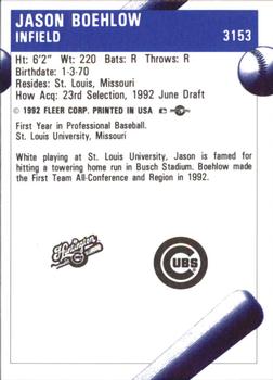 1992 Fleer ProCards #3153 Jason Boehlow Back