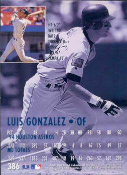 1995 Ultra #386 Luis Gonzalez Back