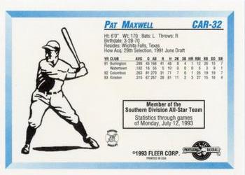 1993 Fleer ProCards Carolina League All-Stars #CAR-32 Pat Maxwell Back