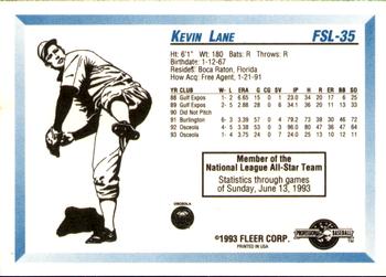 1993 Fleer ProCards Florida State League All-Stars #FSL-35 Kevin Lane Back