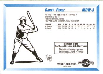 1993 Fleer ProCards Midwest League All-Stars #MDW-3 Danny Perez Back